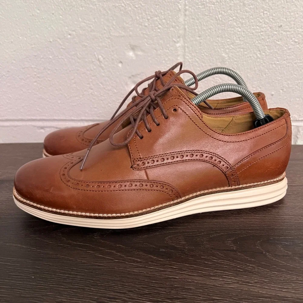 Cole Haan Grand.OS Mens 10M British Tan Leather Wingtip Oxford Shoes C26471